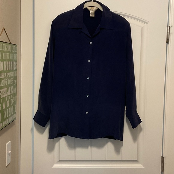 100% Silk Royal Purple-Blue Button Down Shirt - Picture 1 of 3